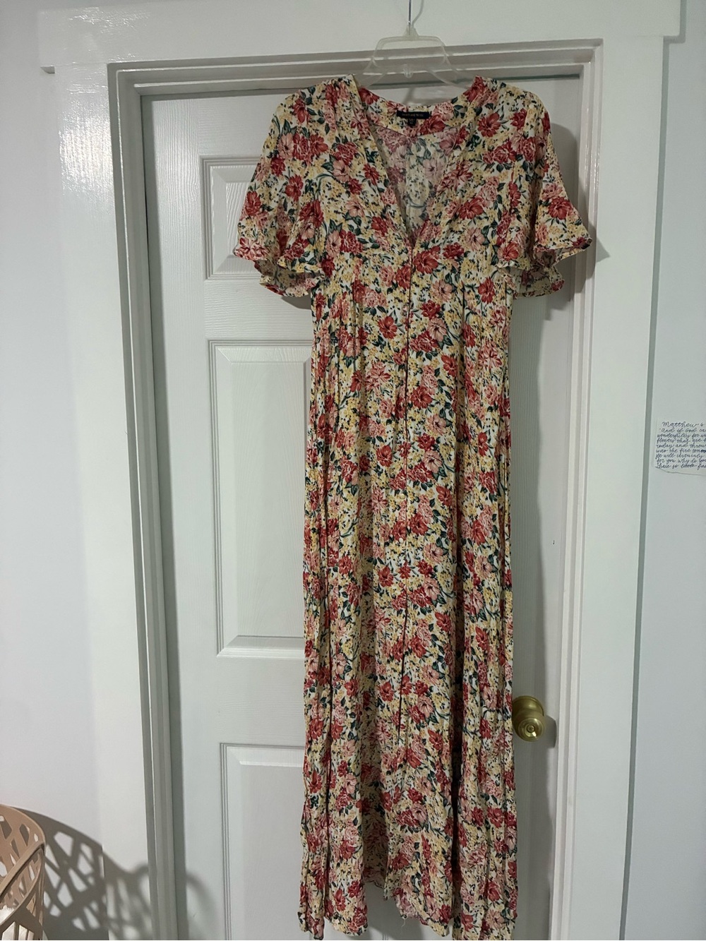 Skies Are Blue Floral V-Neck Maxi Dress in Cream and Red